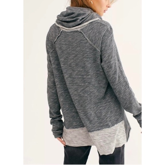 FREE PEOPLE FP Beach Cacoon Cowl Neck Knit Top Gray Space Dye X-Small Small - Picture 9 of 15